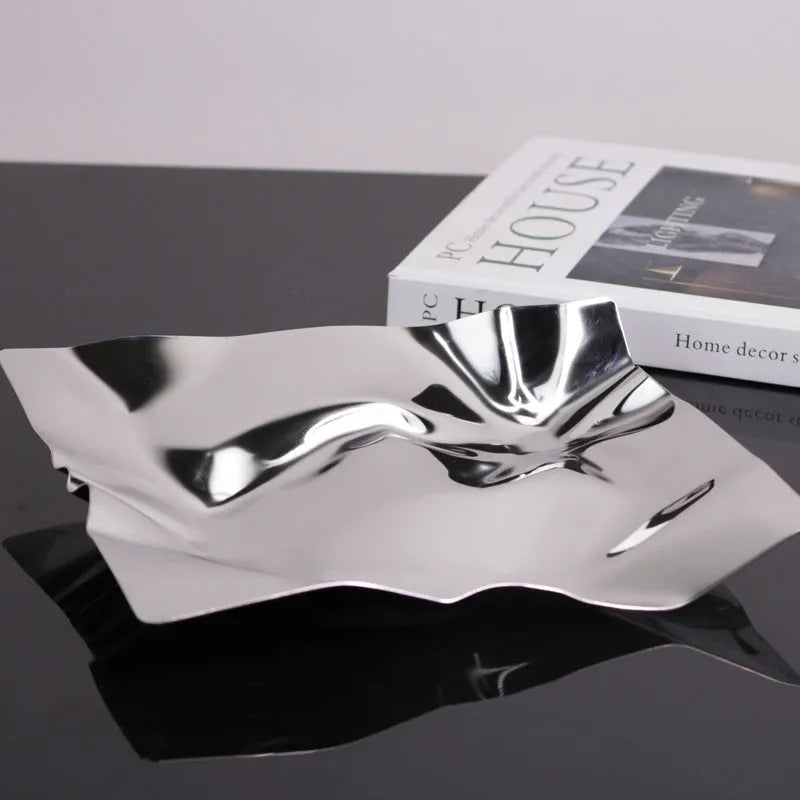 Stainless steel irregular fruit plate modern simple metal bowl silver gold 200x230x40mm