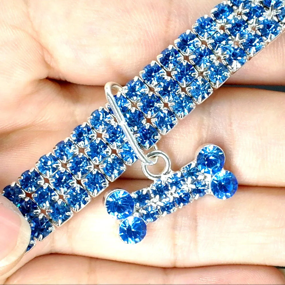 Bling rhinestone dog collar in pink with metal crystal pendant on a Chihuahua