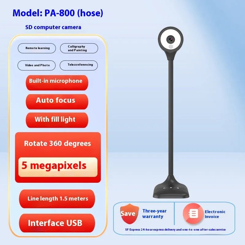 Computer streaming camera with USB cable and microphone for video conferencing