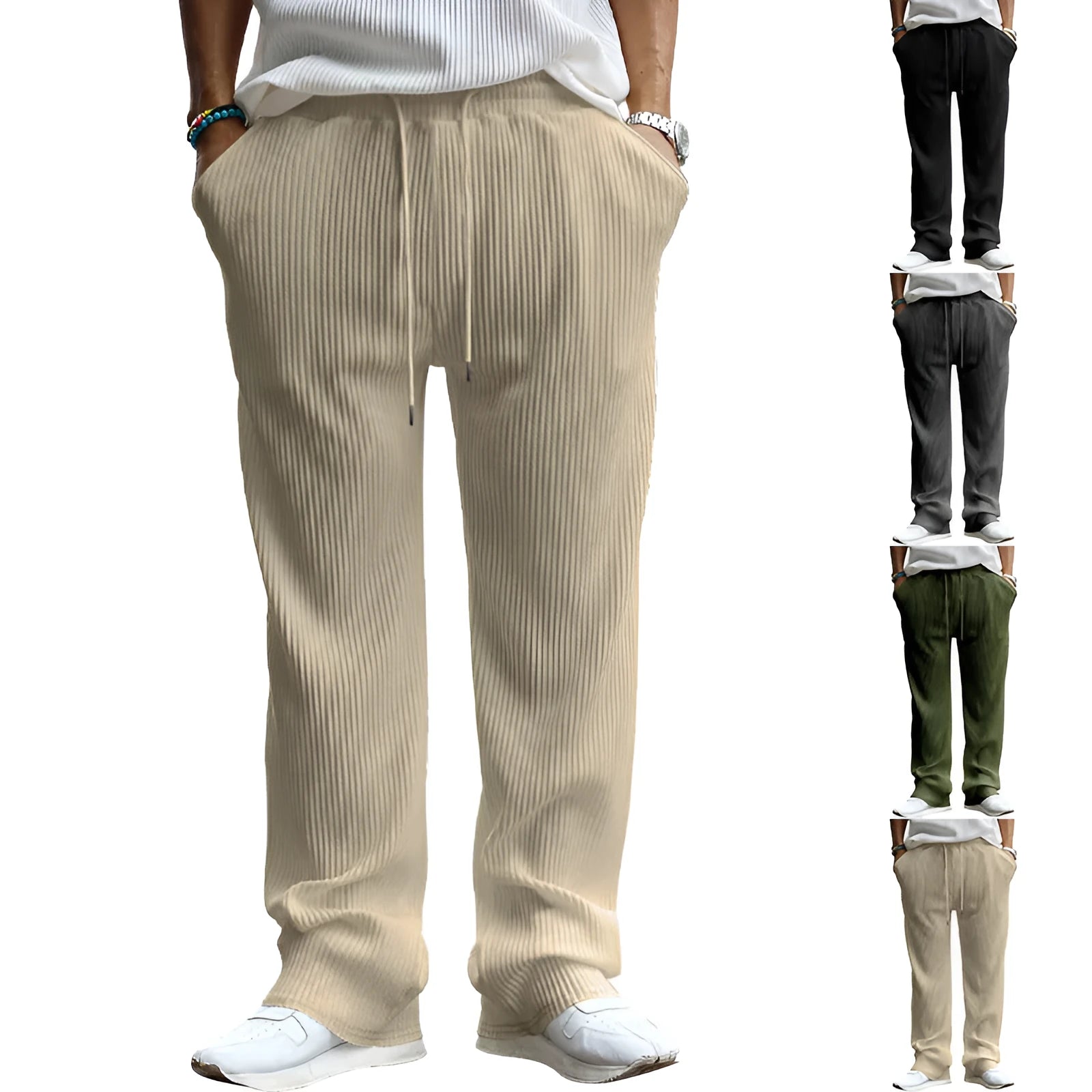Men's straight-leg trousers with high waistband in polyester fabric for casual wear