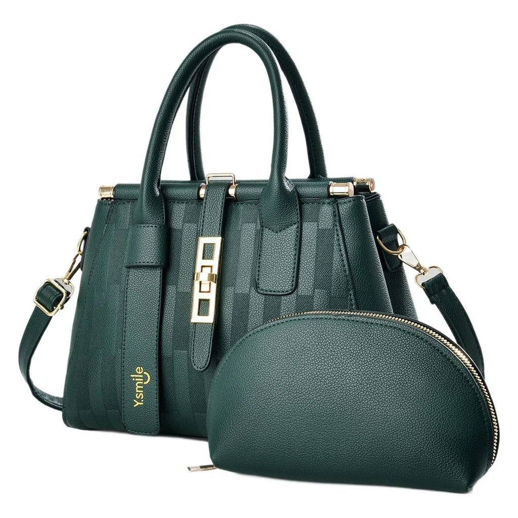 Round black PU leather crossbody shoulder handbag with structured suitcase shape