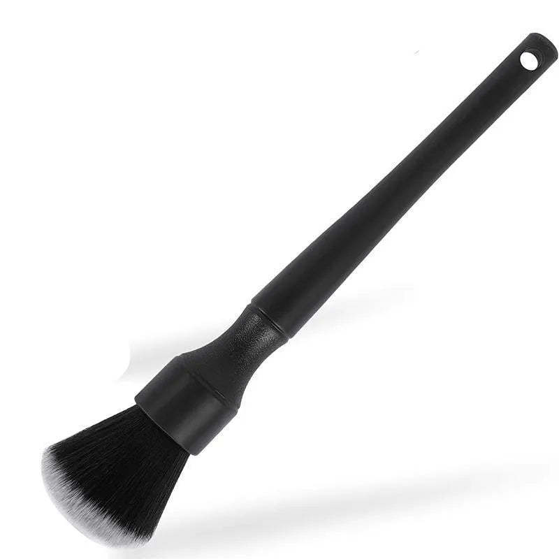 Black car detailing brush with super soft pig hair bristles for automotive interior cleaning