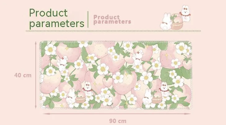 Large colourful cartoon flower pattern mouse pad on a desk with keyboard.