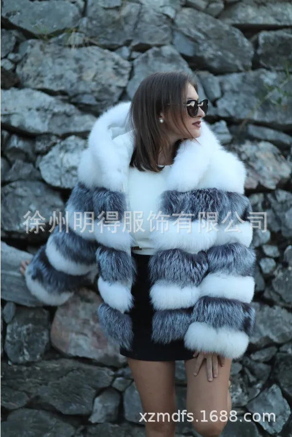 Women's loose artificial fur hooded coat in street fashion style