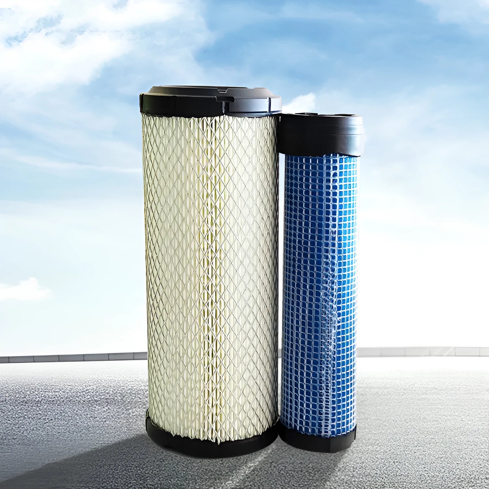 Donaldson 1027 straight head air filter with G057513 elbow, showing large circular filter element.