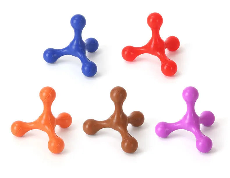 Blue three-legged silicone bone chew toy for small and medium dogs on a plain background.