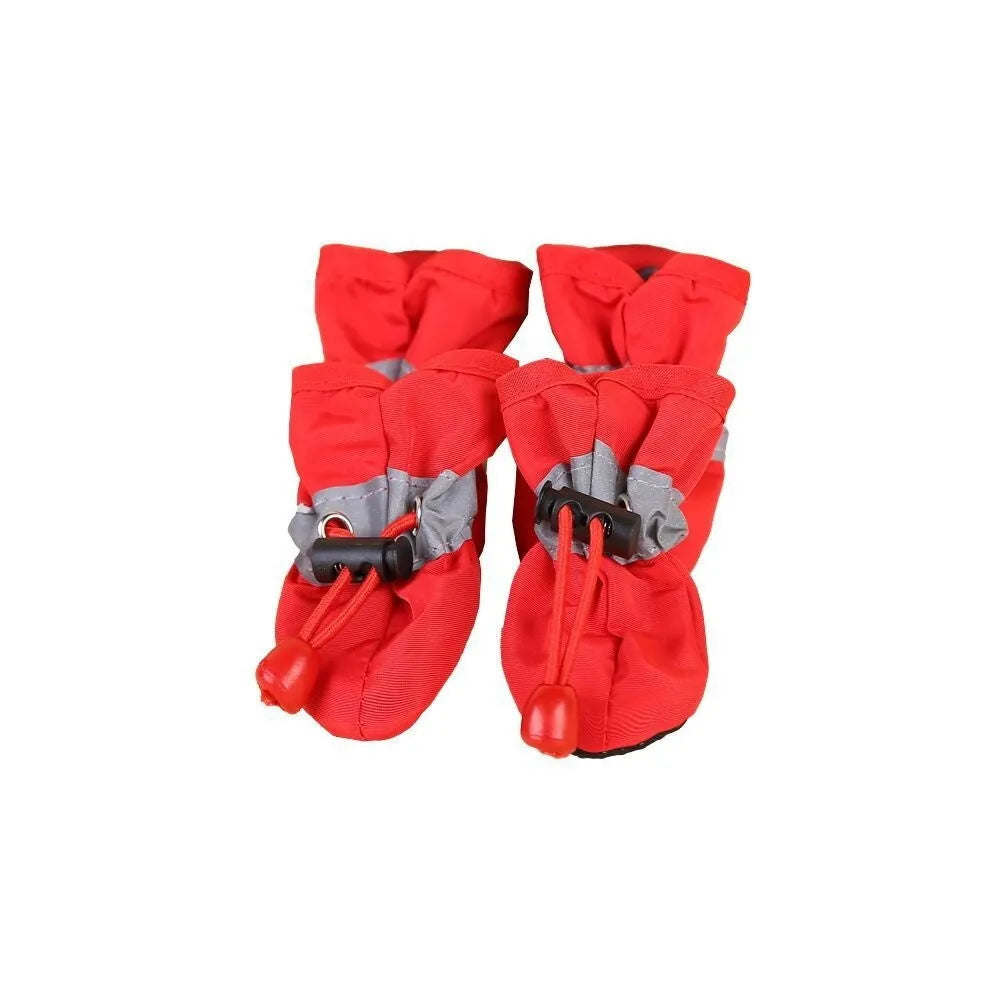 Set of four breathable cloth dog shoes with soft soles, shown in a choice of colours and patterns.