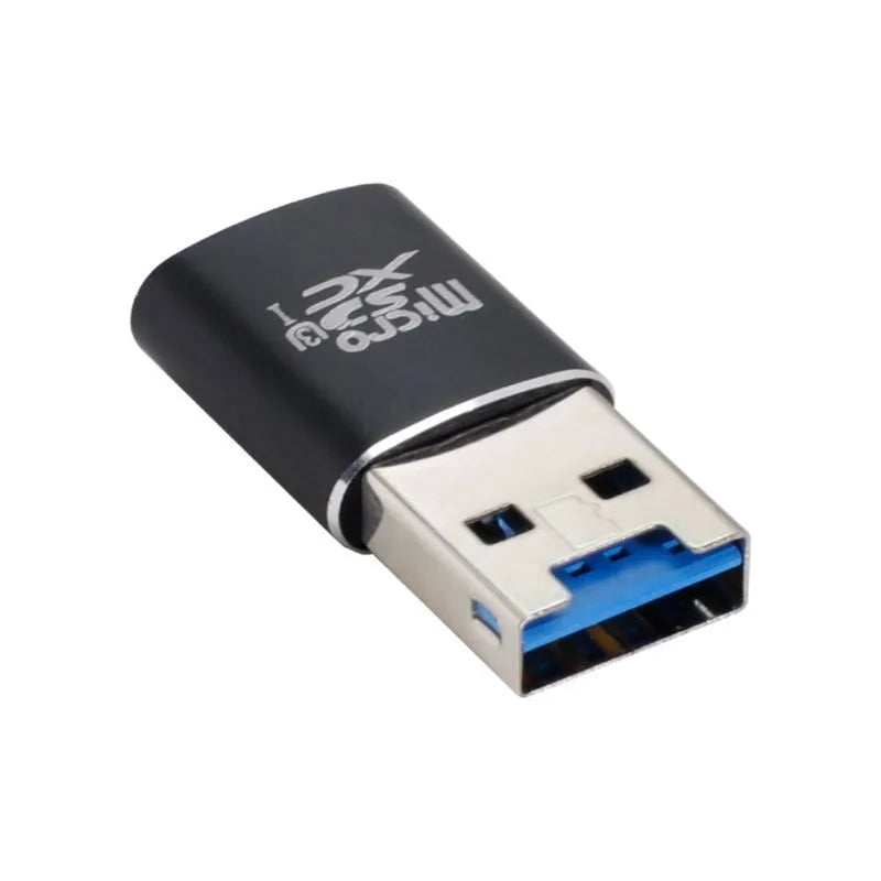 Black USB 3.0 card reader for Micro SD memory cards with SDHC and SDXC support.