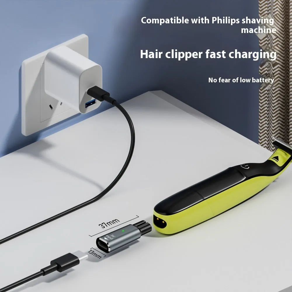 Aluminum alloy charging adapter body for electric shavers with USB C input in black or gray color