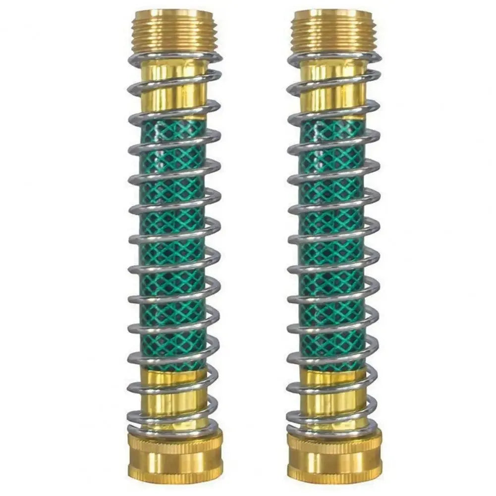 Brass garden hose connector with spiral spring mechanism showing threaded 3/4 inch connections