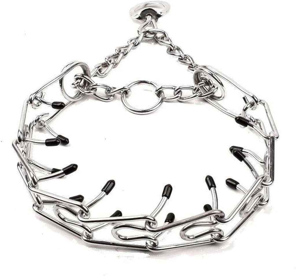 Stainless steel adjustable dog prong collar with comfort rubber tips and chain links