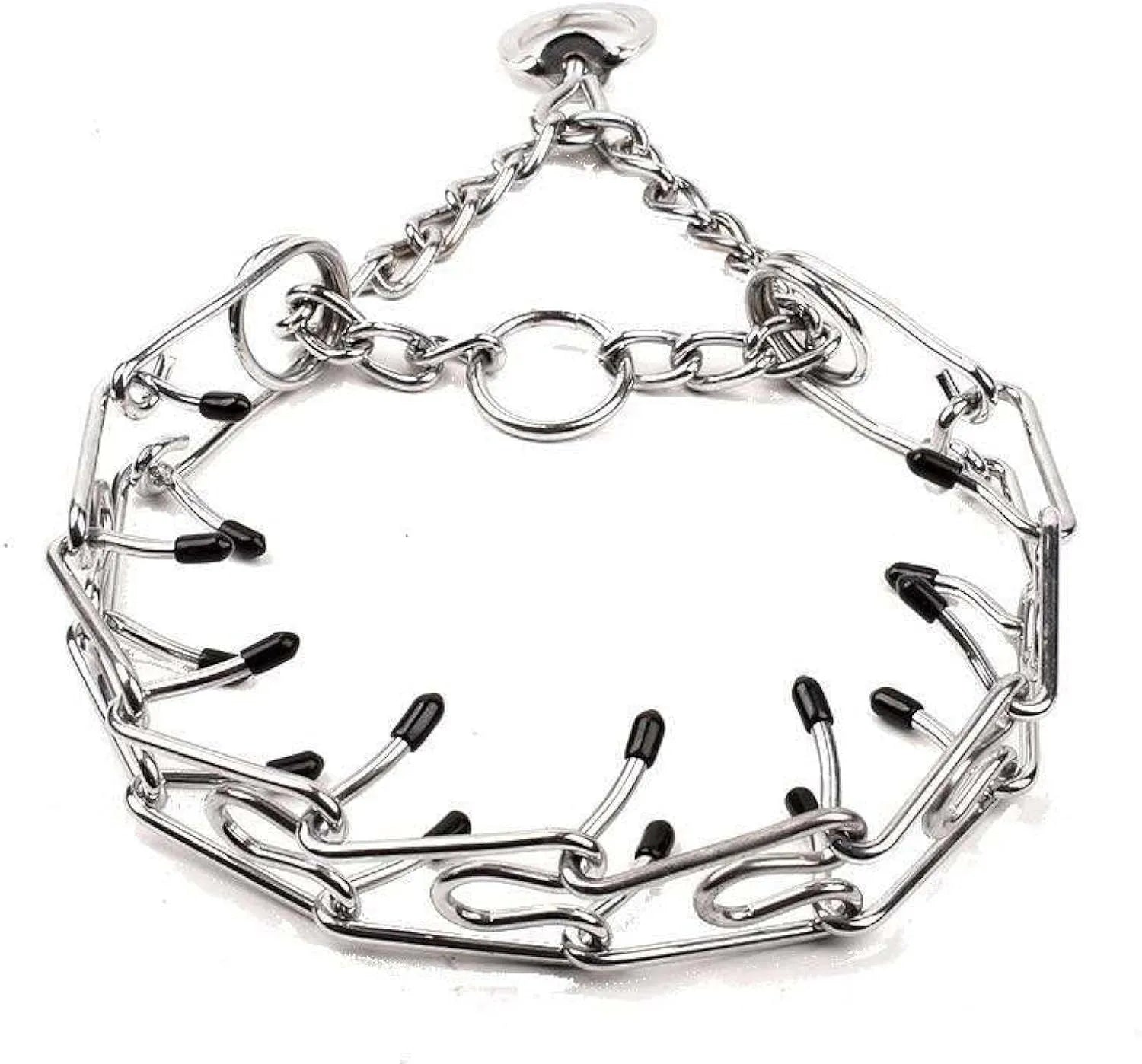Stainless steel adjustable dog prong collar with comfort rubber tips and chain links
