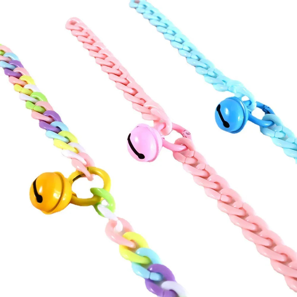 Plastic pet collar in macaron candy colours with chain design for cats, dogs, and rabbits