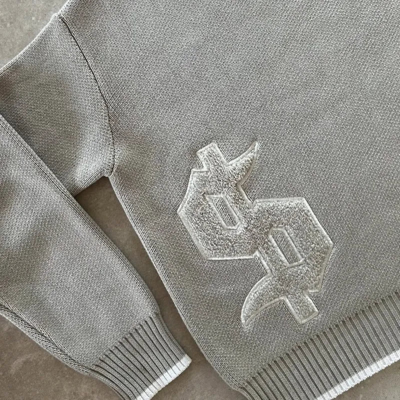 Grey loose-fitting women's jacquard knitwear pullover coat for autumn winter