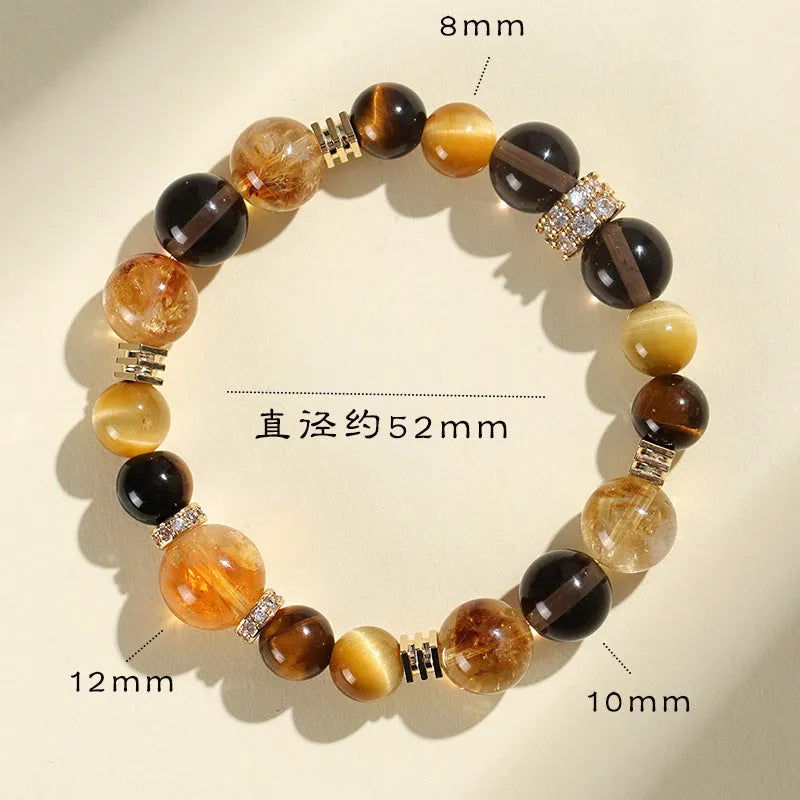 Yellow tower crystal bracelet with 10mm artificial crystal beads on string for unisex wear