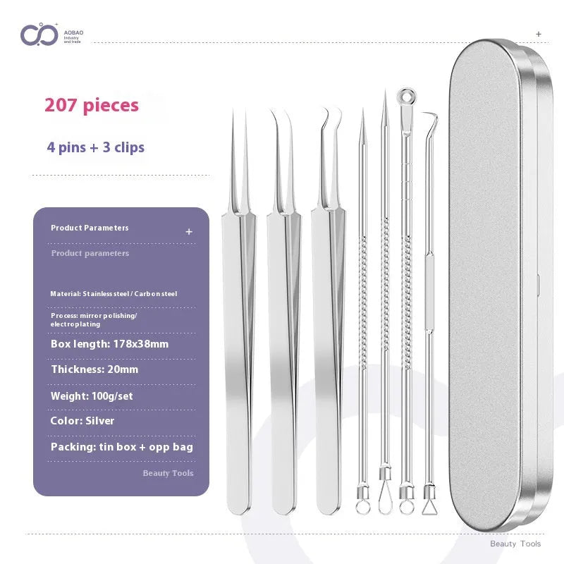 4-piece metal acne needle set with ultra fine pointed tips for precise skin treatment applications