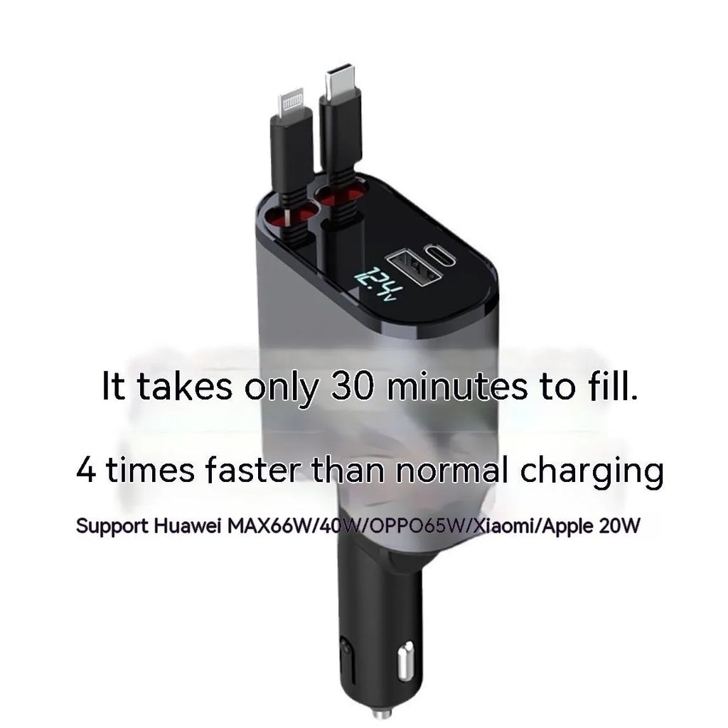 Automatic retractable car charger with QC3.0 fast charging and universal headband for vehicle cigarette lighter sockets