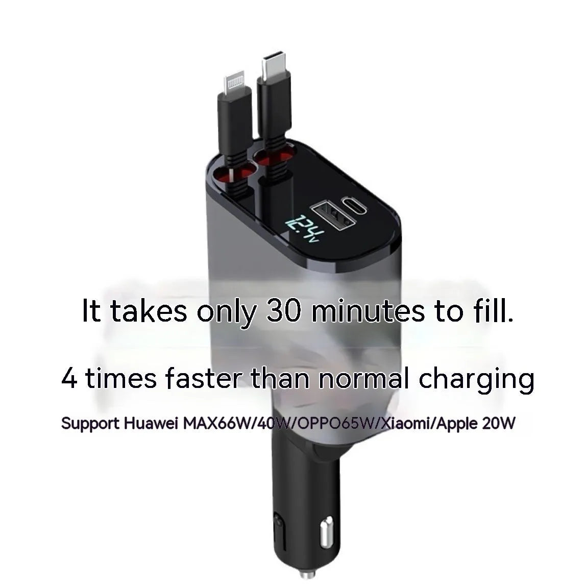 Automatic retractable car charger with QC3.0 fast charging and universal headband for vehicle cigarette lighter sockets