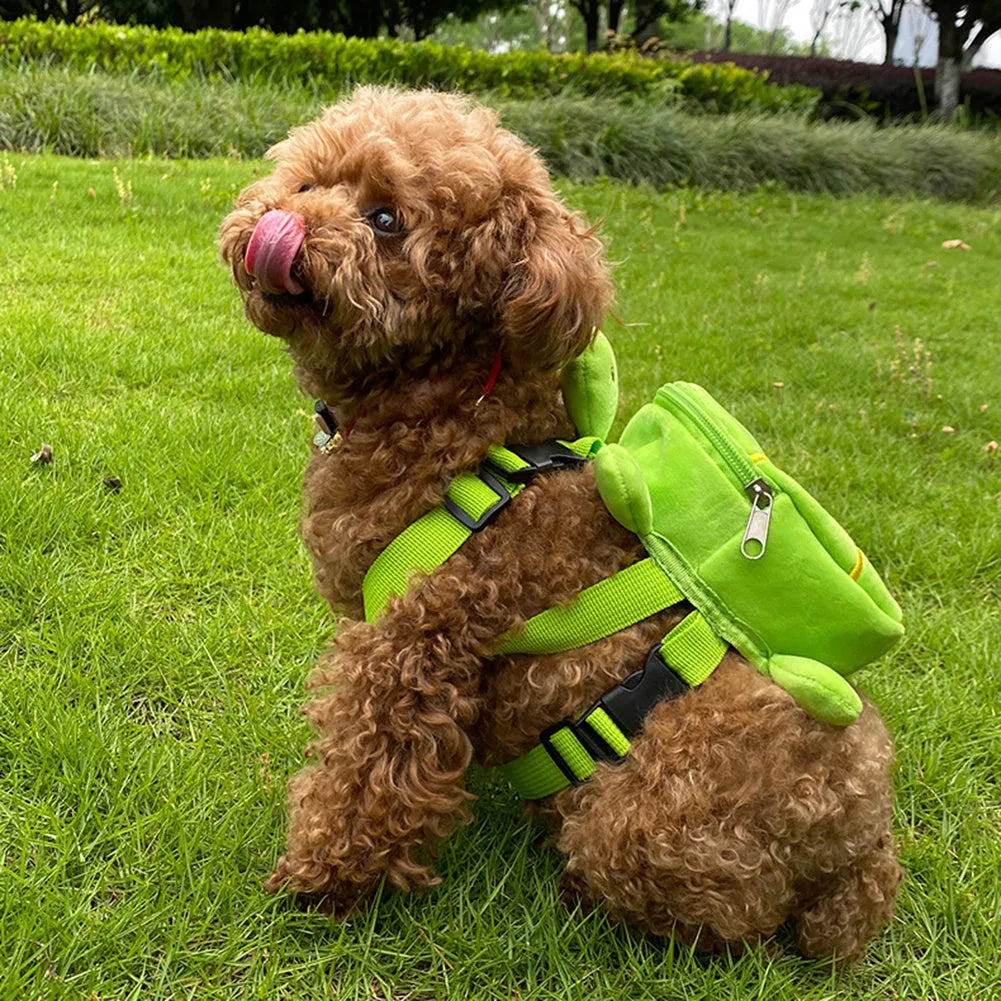 Brown turtle shape dog backpack harness with no-pull design and metal zipper closure