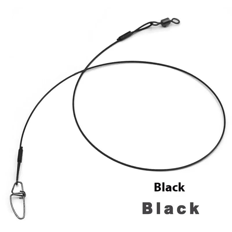 Set of ten 54 cm long green, black, and red fishing steel wire accessories with double buckle pins.