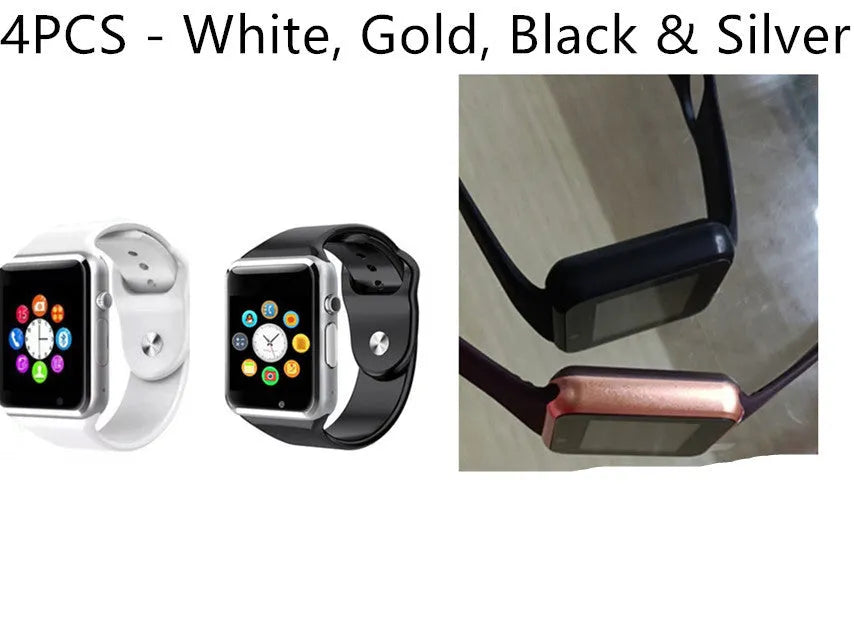 A1 Smart Watch in various colours with 1.54-inch screen, GSM SIM slot, and camera for Android phones.