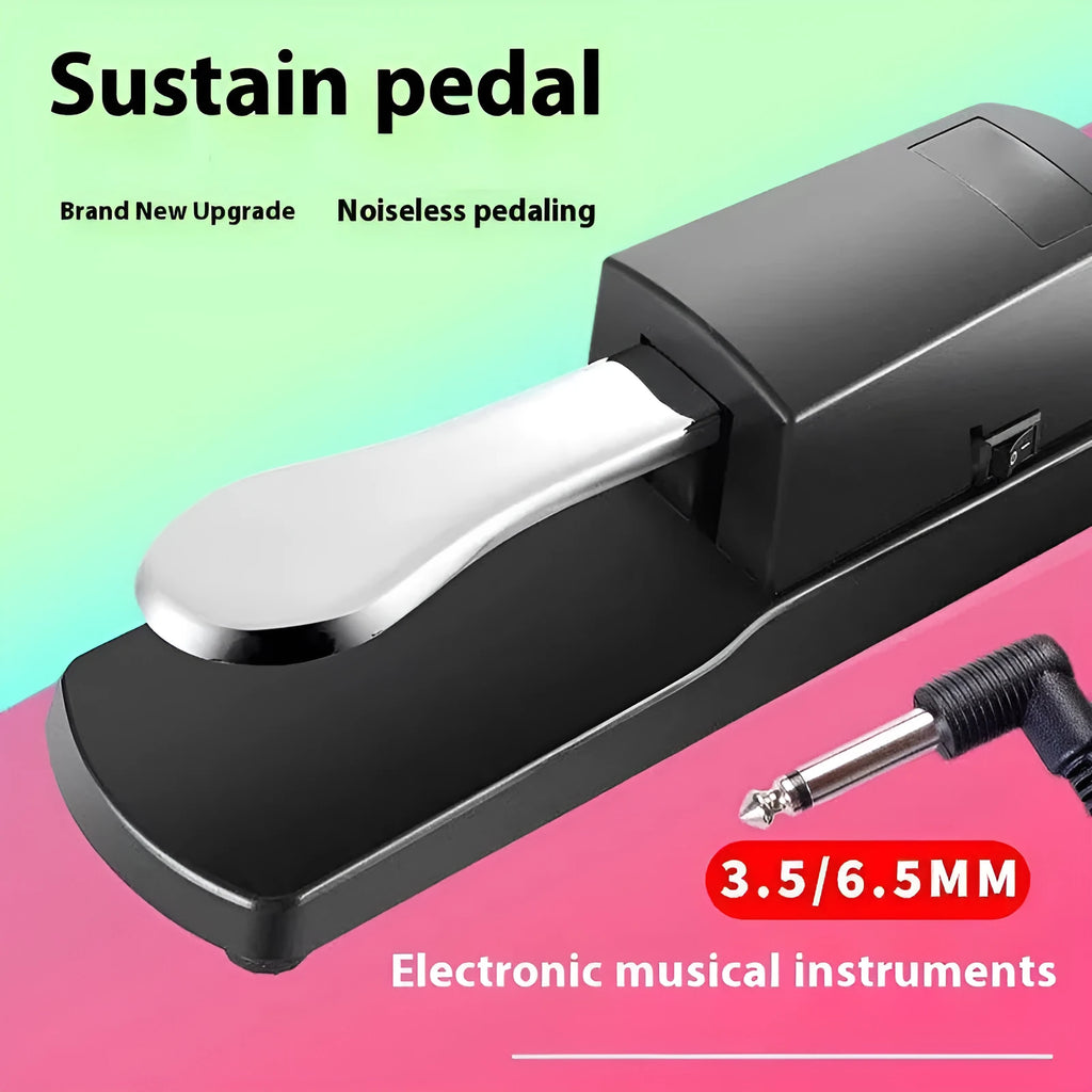 Universal electronic keyboard sustain pedal with single-leg ABS plastic housing on a flat surface.