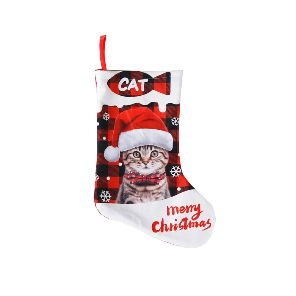 American-style Christmas decoration cloth with puppy and cat plaid designs measuring 26x36cm