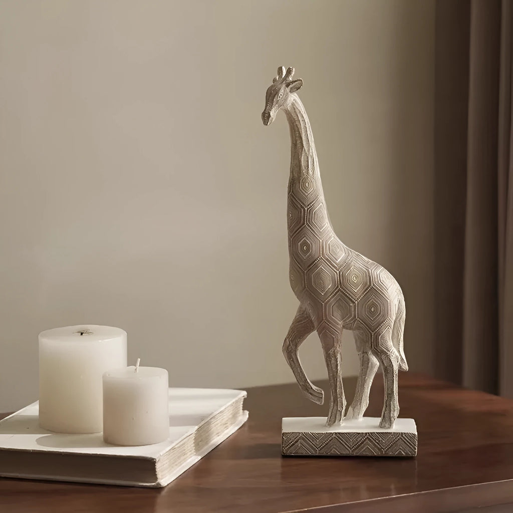 Wood colour European-style giraffe resin decoration figure on display
