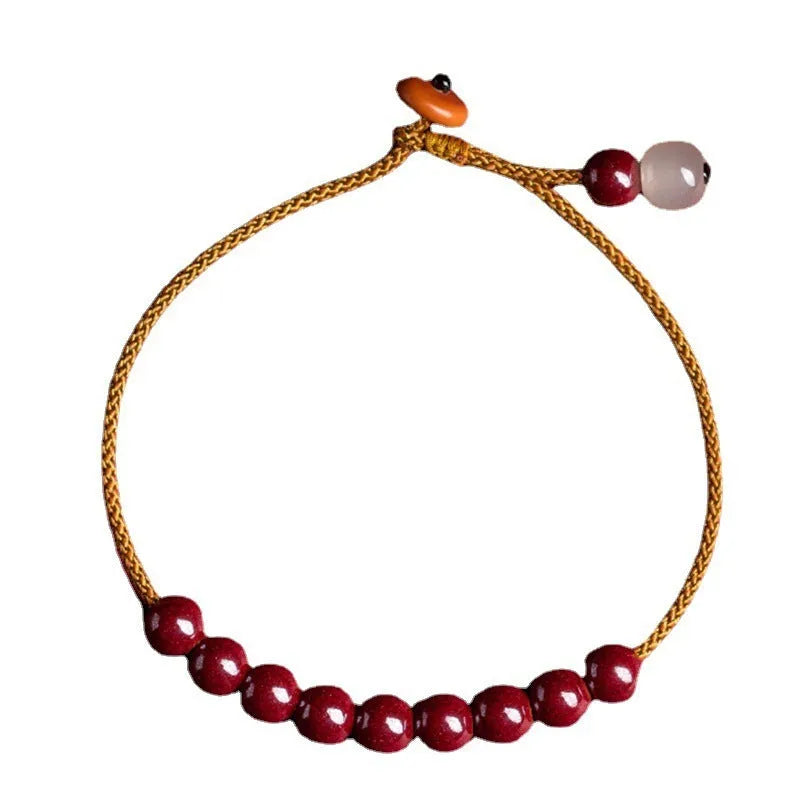 Hand-woven cinnabar bracelet with geometric beads in traditional Hetian jade style