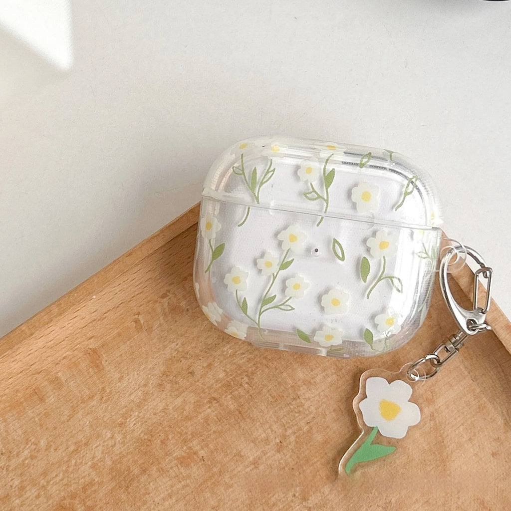 White floral pattern transparent TPU protective case cover for Apple AirPods