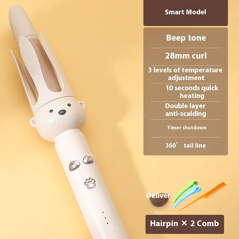 Beige automatic hair curler with negative ion technology for curly hair styling