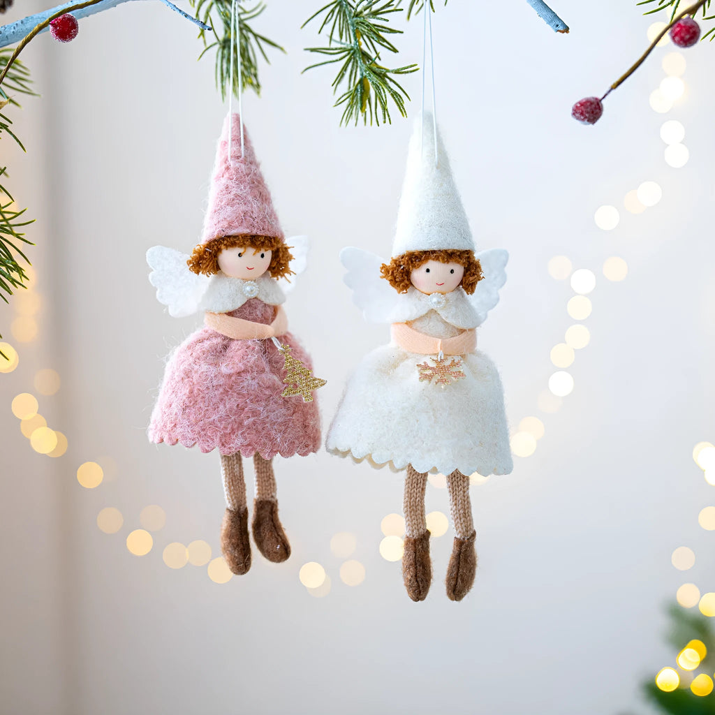 Pink and white cloth angel skirt Christmas pendant ornament with modern simplicity design