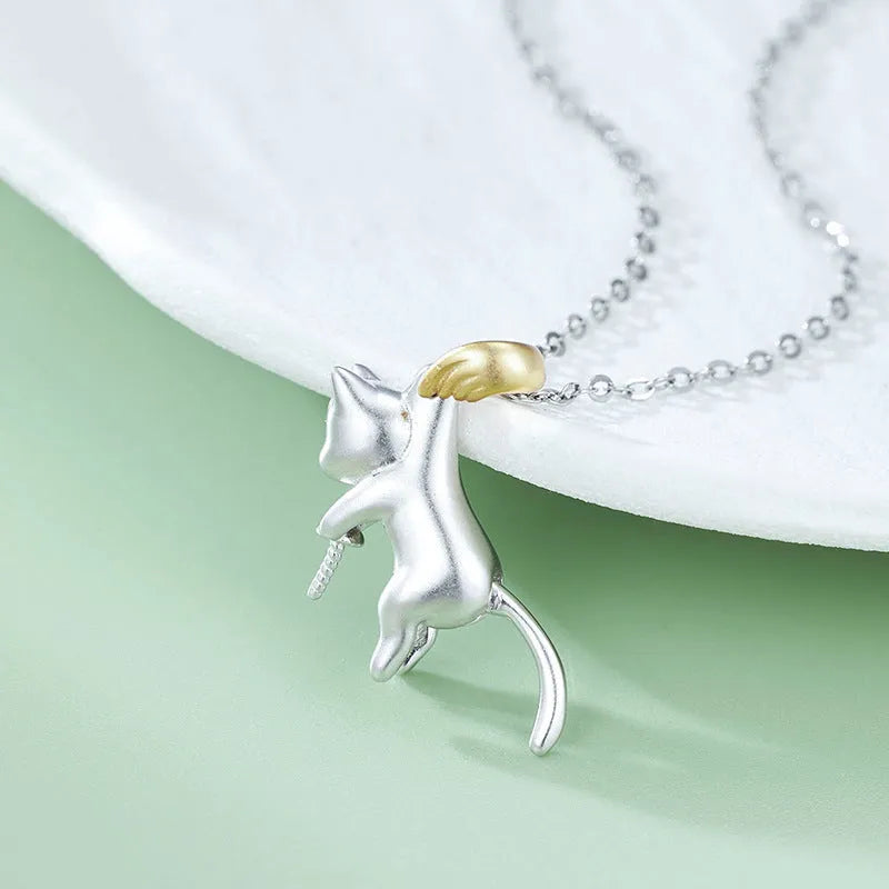925 sterling silver clavicle necklace with cat pendant and chain options