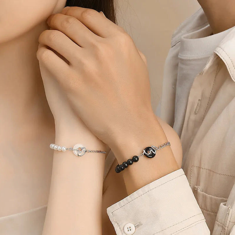 925 sterling silver New Chinese style couple bracelet with zodiac snake design and secure buckle clasp