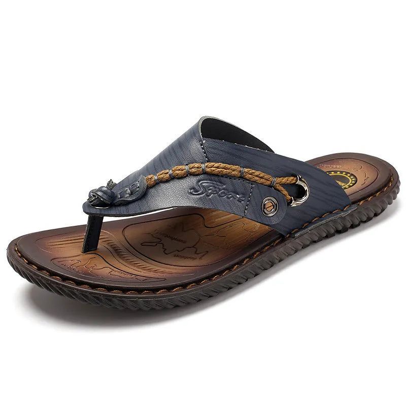 Men's non-slip slippers in black PU leather shown from the side.