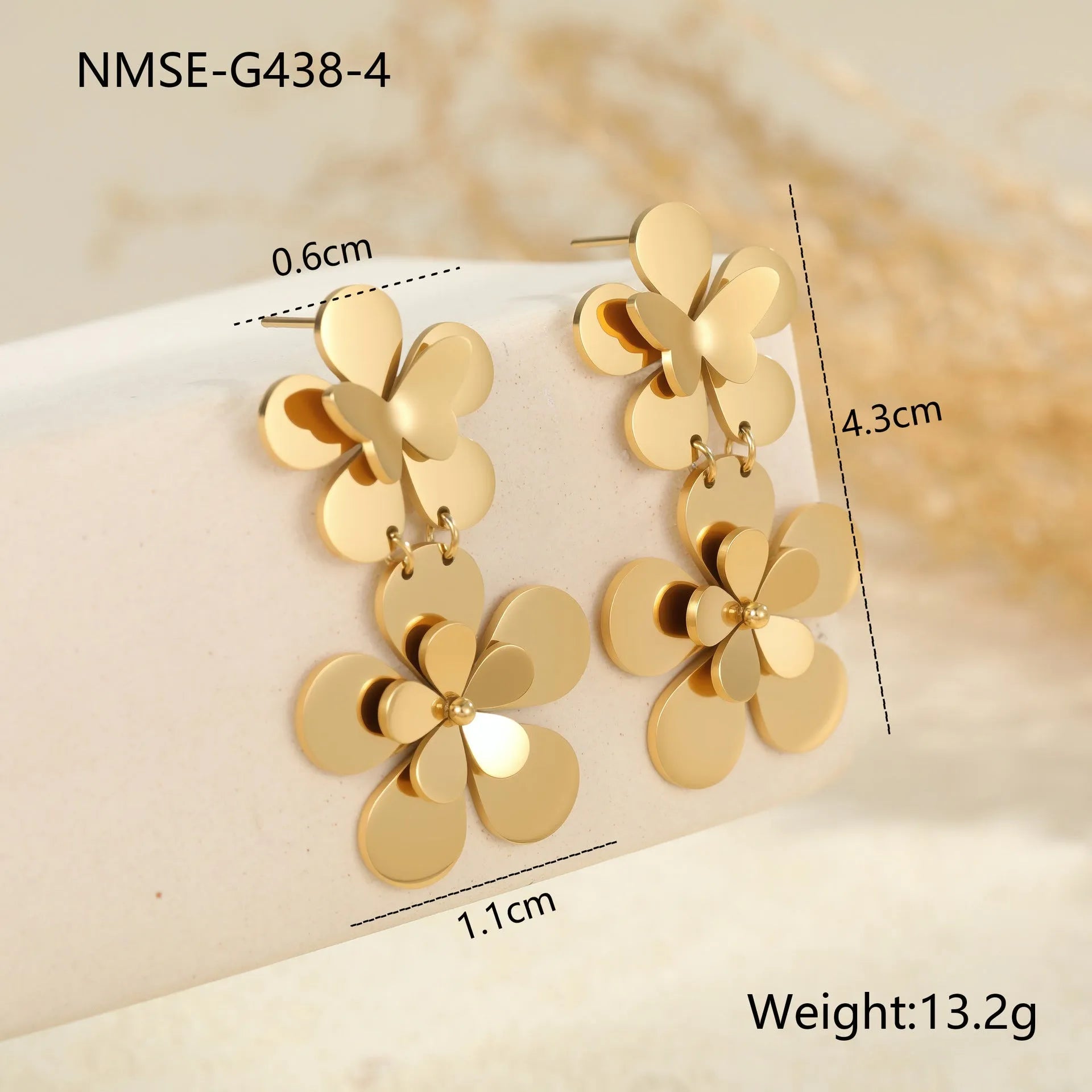 Gold flower butterfly stainless steel earrings with geometric zodiac designs for women