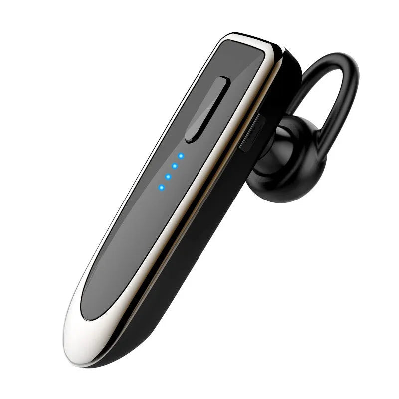 K23 wireless Bluetooth headset in black gold colour with ear hooks and charging cable