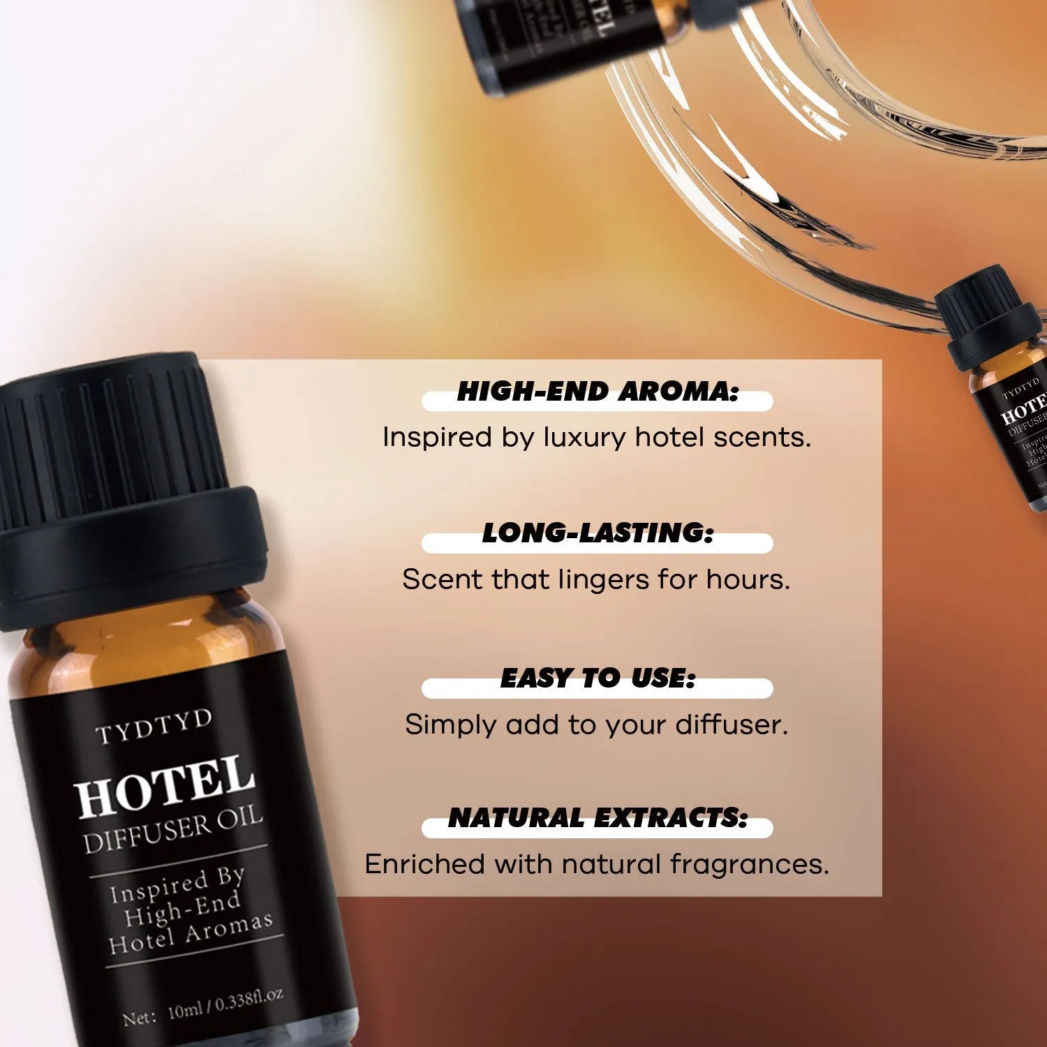 10ml glass bottle of natural plant fragrance essential oil on a plain background