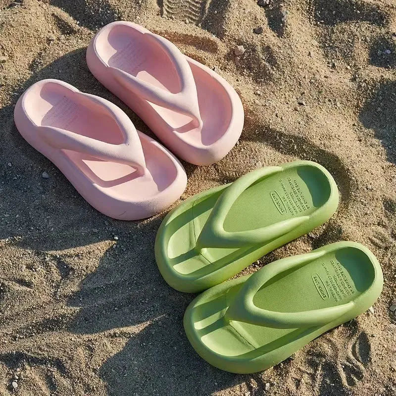 Thick-soled EVA flip-flops in multiple colours with a bow detail