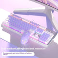 Purple and white wired mechanical keyboard and mouse set with backlight illumination