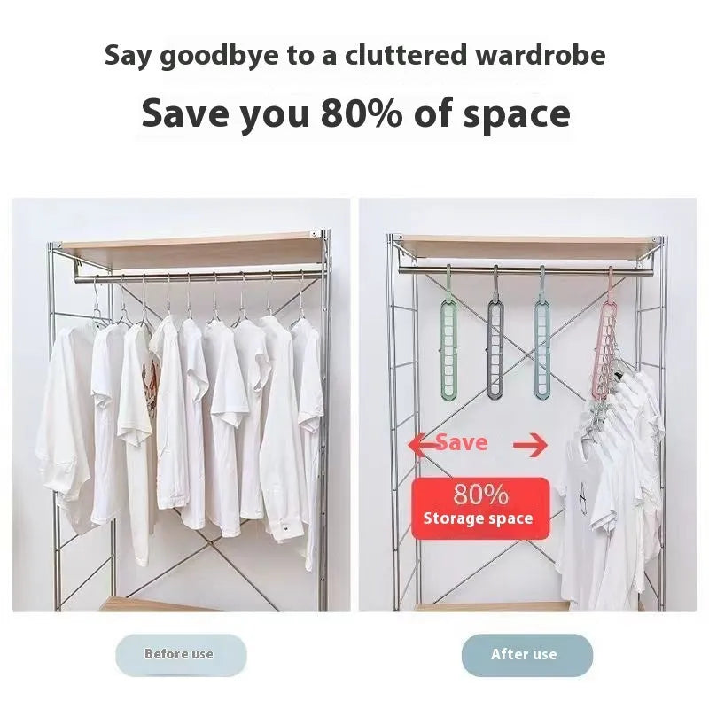 Green plastic nine-hole trousers hanger for wardrobe organisation with modern minimalist design