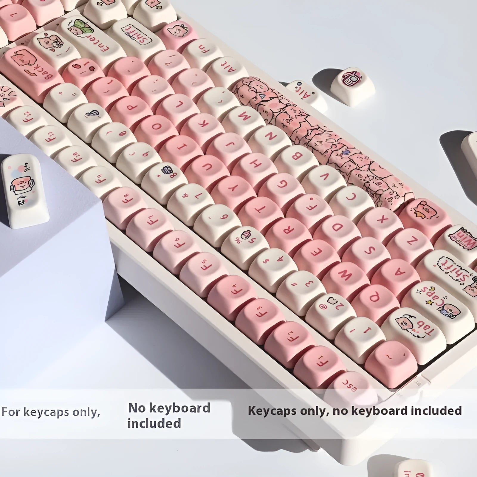 Pink Fragrant Pig themed key caps for mechanical keyboards with five-sided printing