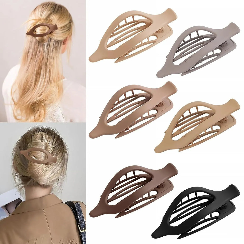 Set of six nude-coloured plastic hair clips with a quadrilateral shape and frosted grip.