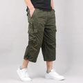 Men's casual cotton cropped pants in loose fit available in khaki, black, dark grey, and army green colours