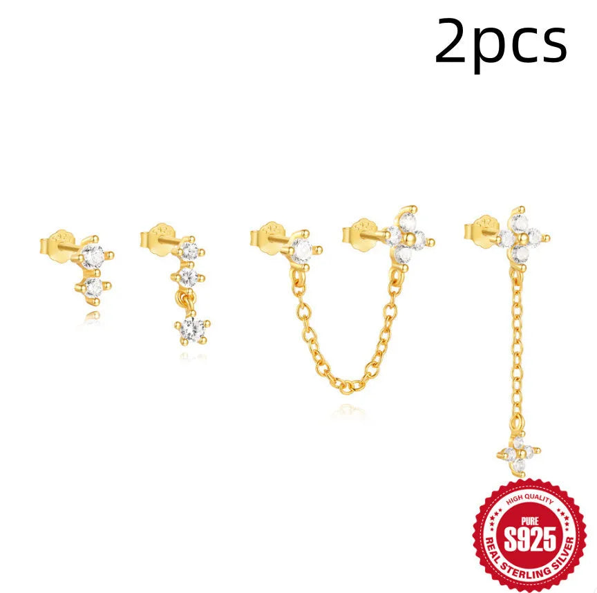 S925 sterling silver clover petal earrings with electroplated gold finish geometric design