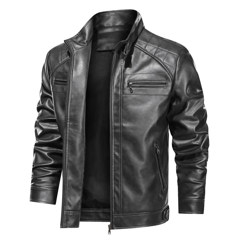Simple retro polyester leather jacket for men in brown
