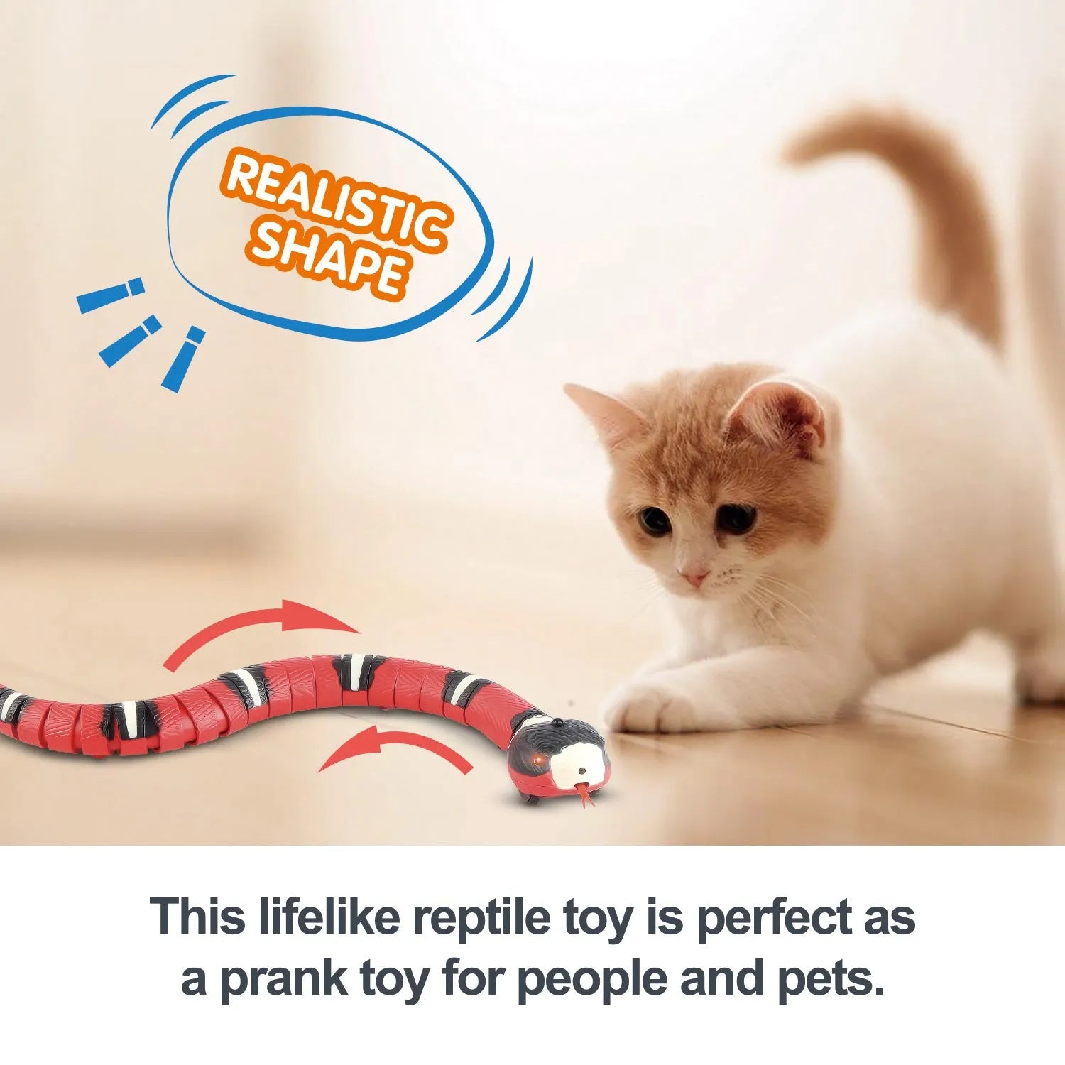 Smart sensing USB rechargeable electronic snake cat toy with realistic cobra design on a floor