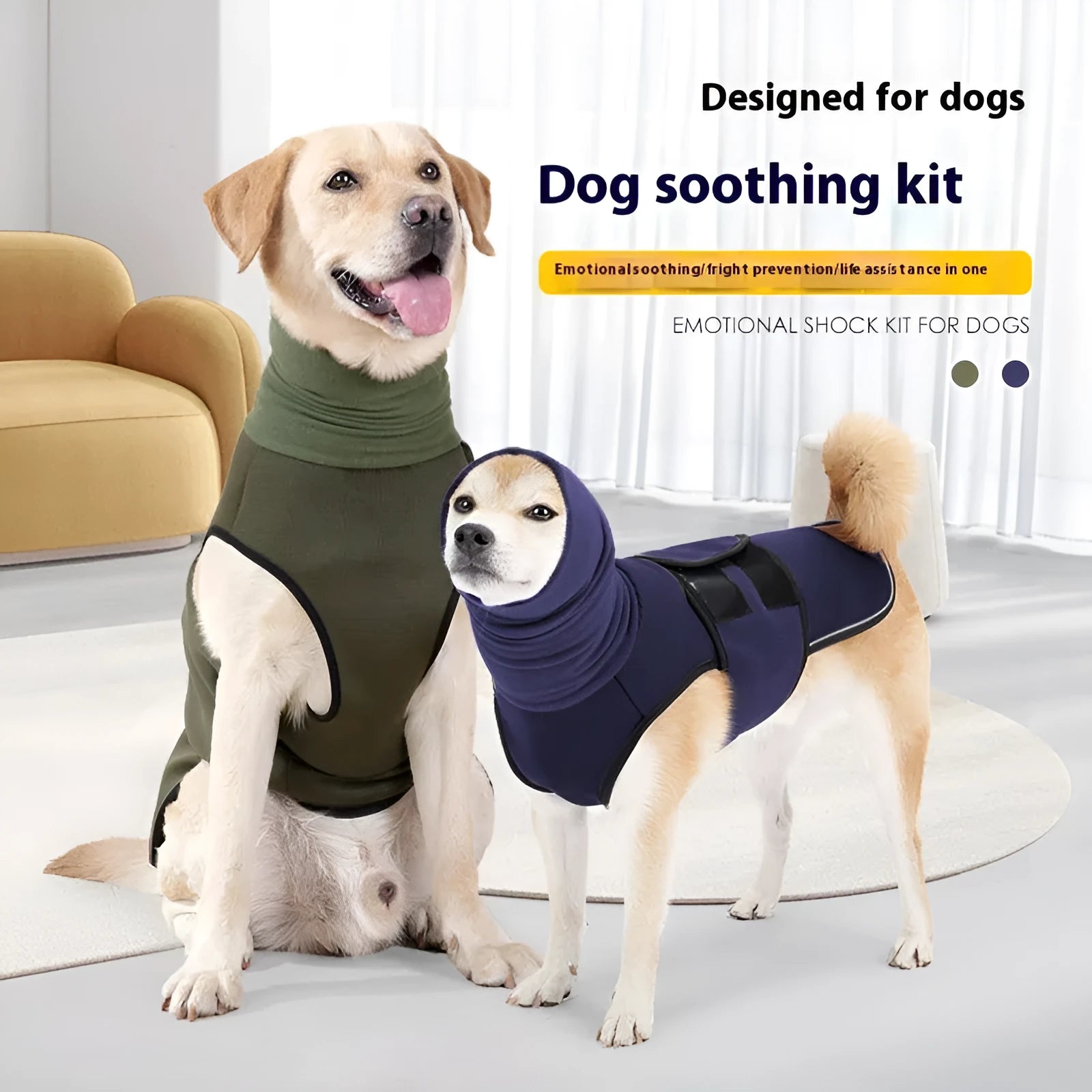 Army green polyester dog calming jacket for anxiety relief with gentle pressure design