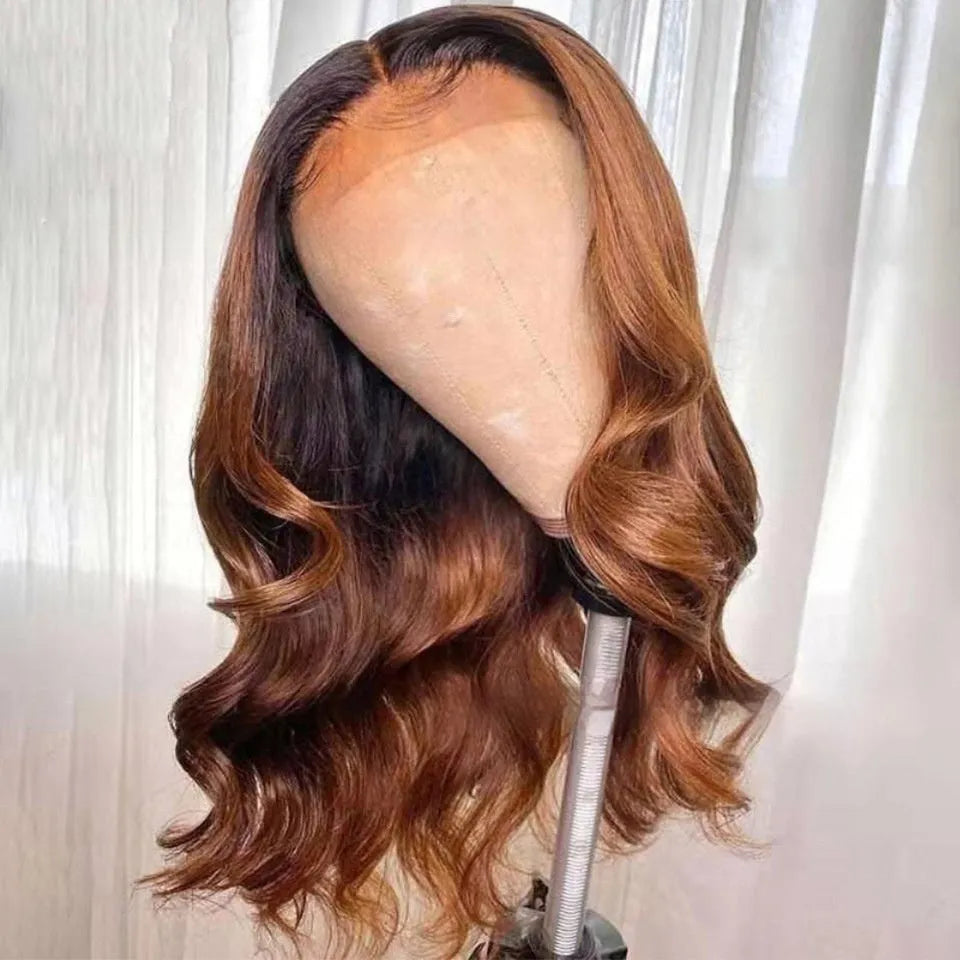 Real human hair lace front wig with gradient colour on a mannequin head, showcasing the Ruili style and lace hairline.