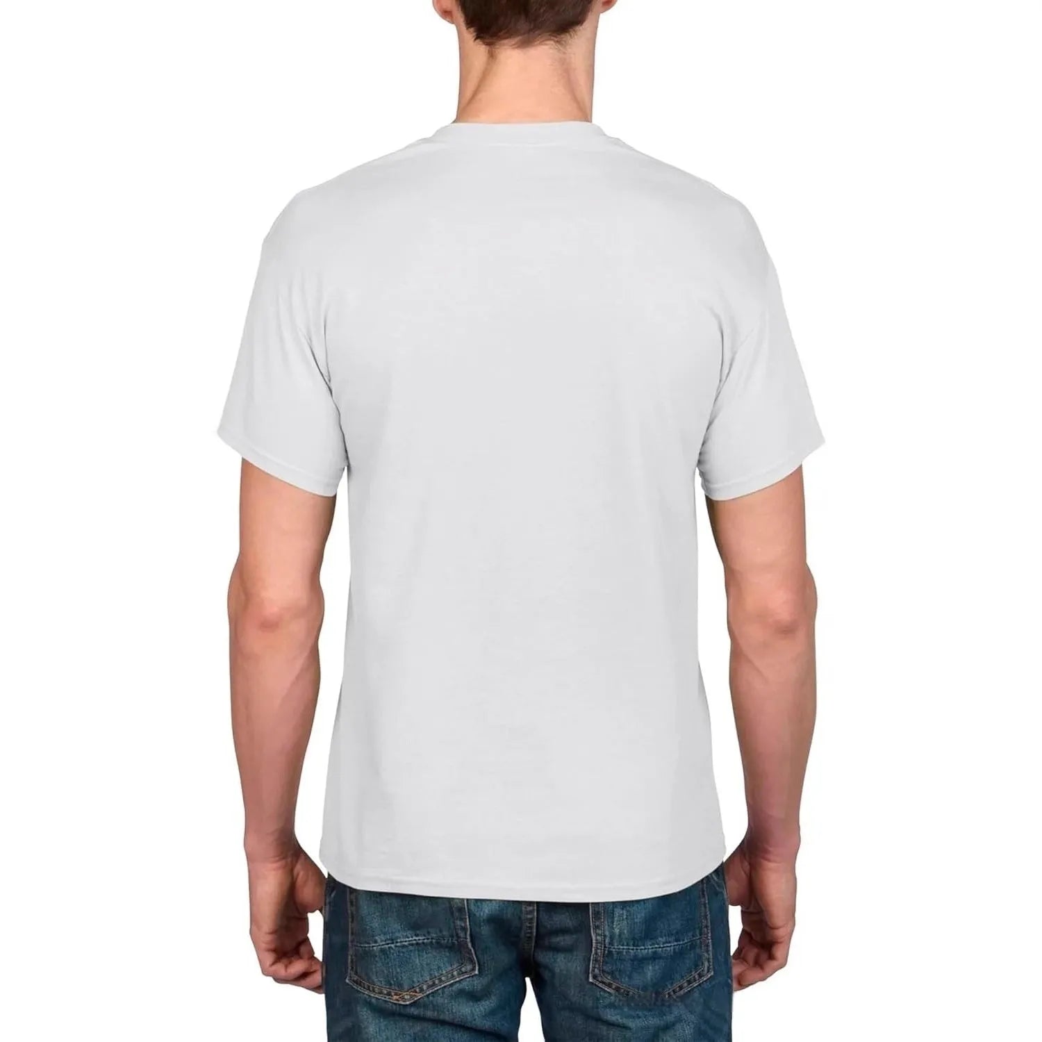 Unisex white cotton short sleeve crew neck t-shirt with letter print graphic, loose fit